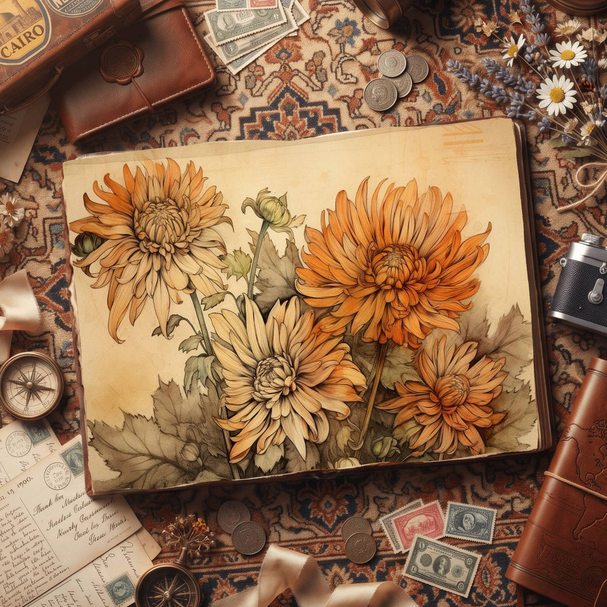 Autumn Chrysanthemums Digital Papers