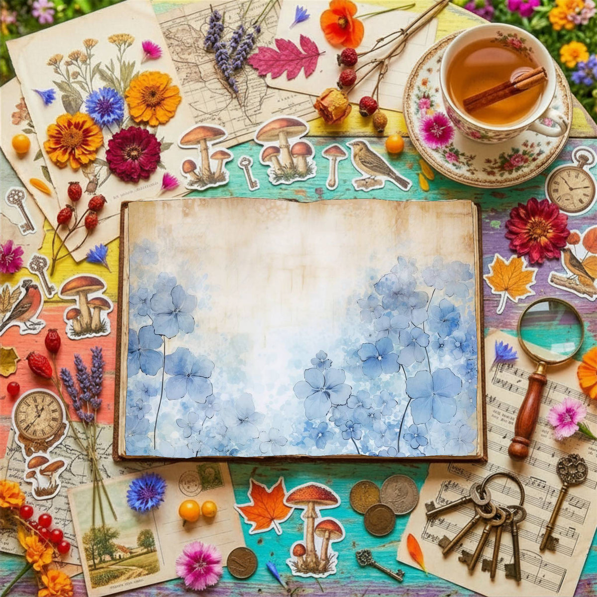 Blue Floral Digital Papers