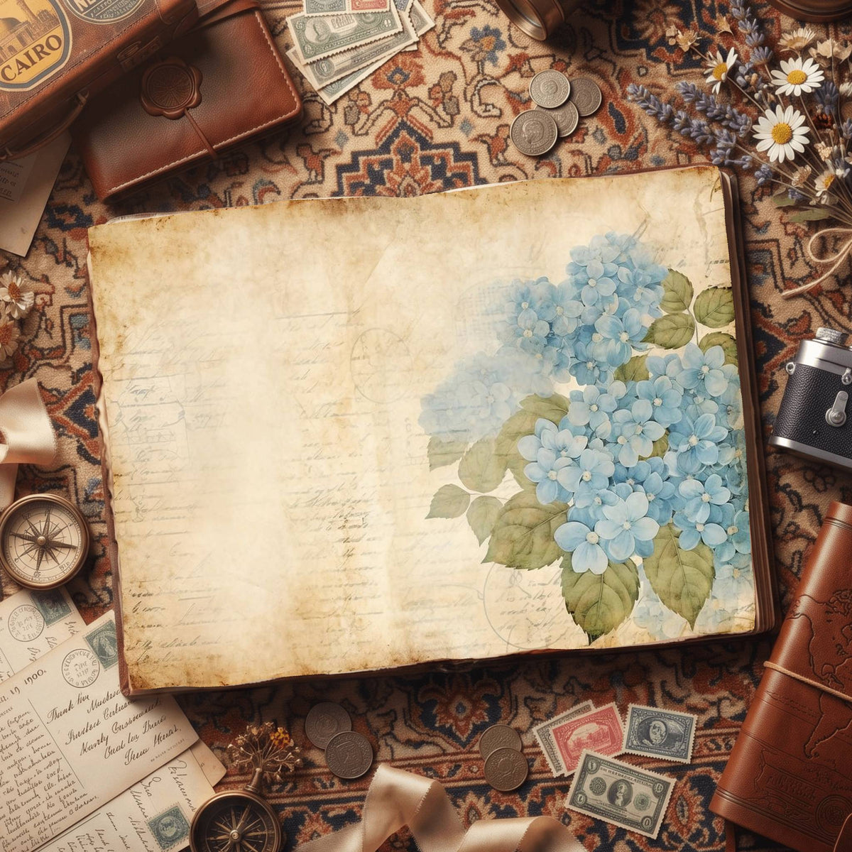 Blue Hydrangea Digital Papers