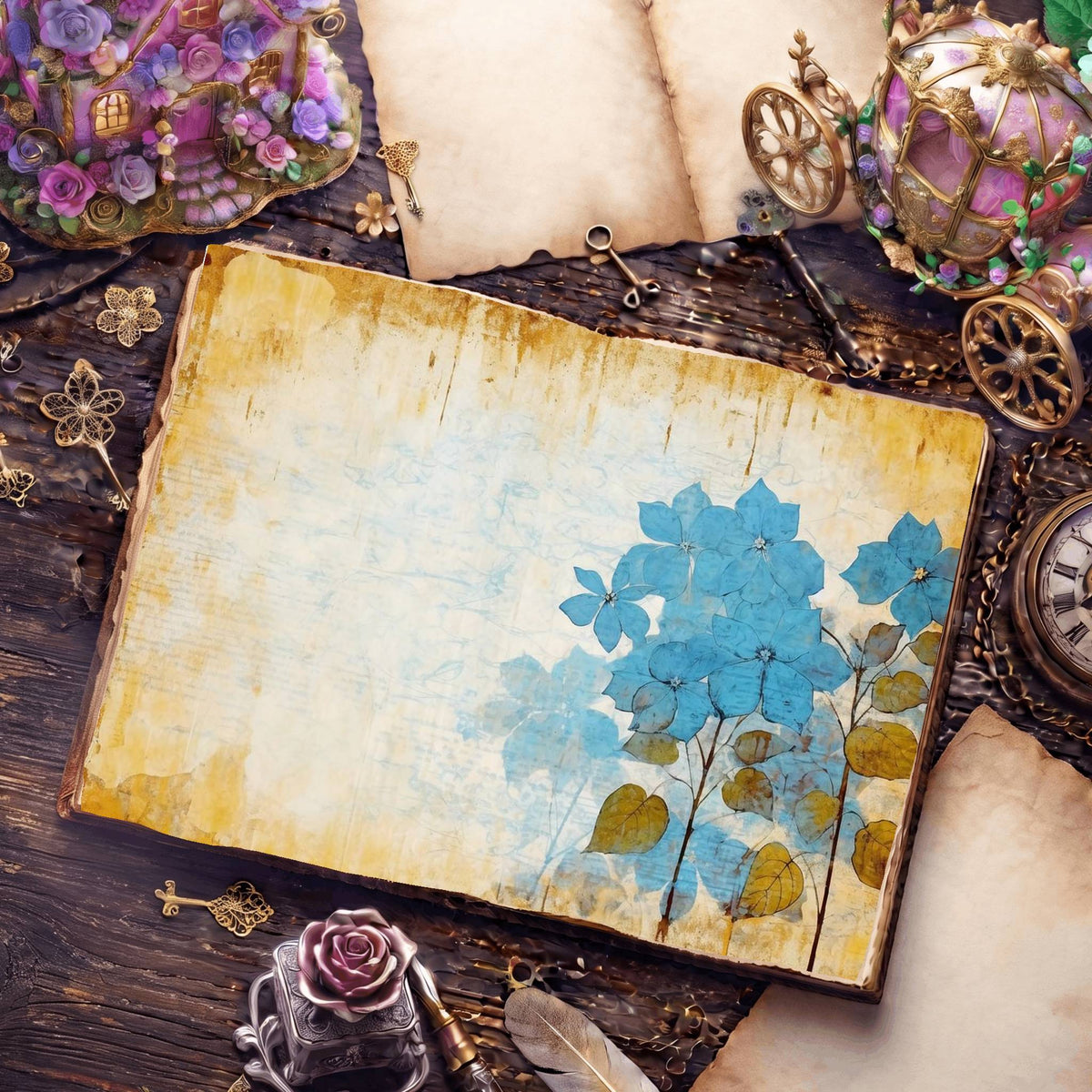Blue Hydrangea Digital Papers