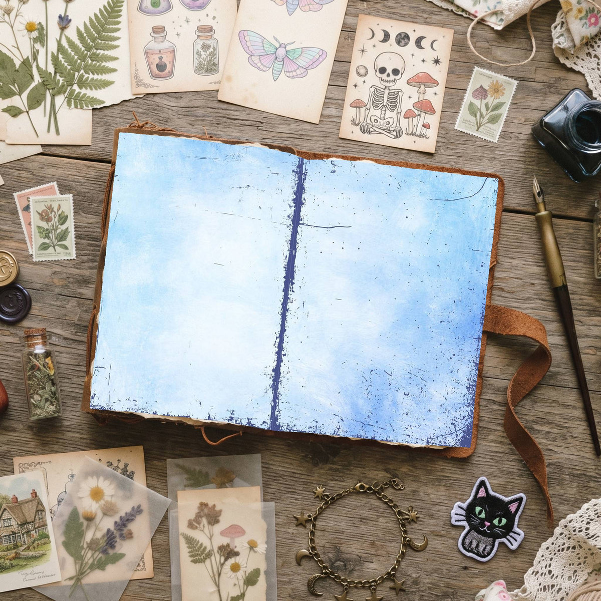 Blue Watercolor Distressed Blank And Lined Digital Papers
