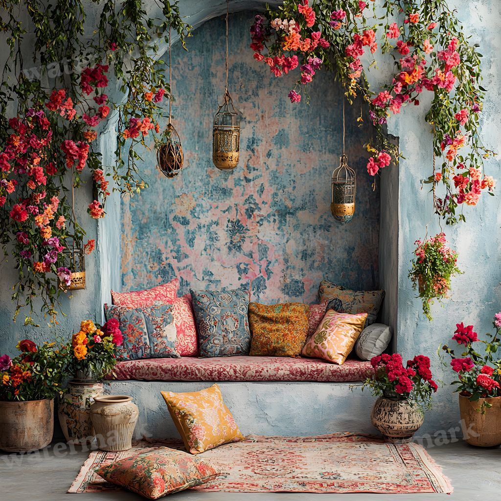 Bohemian Terrace digital photo backdrop for photo editing, preview 4