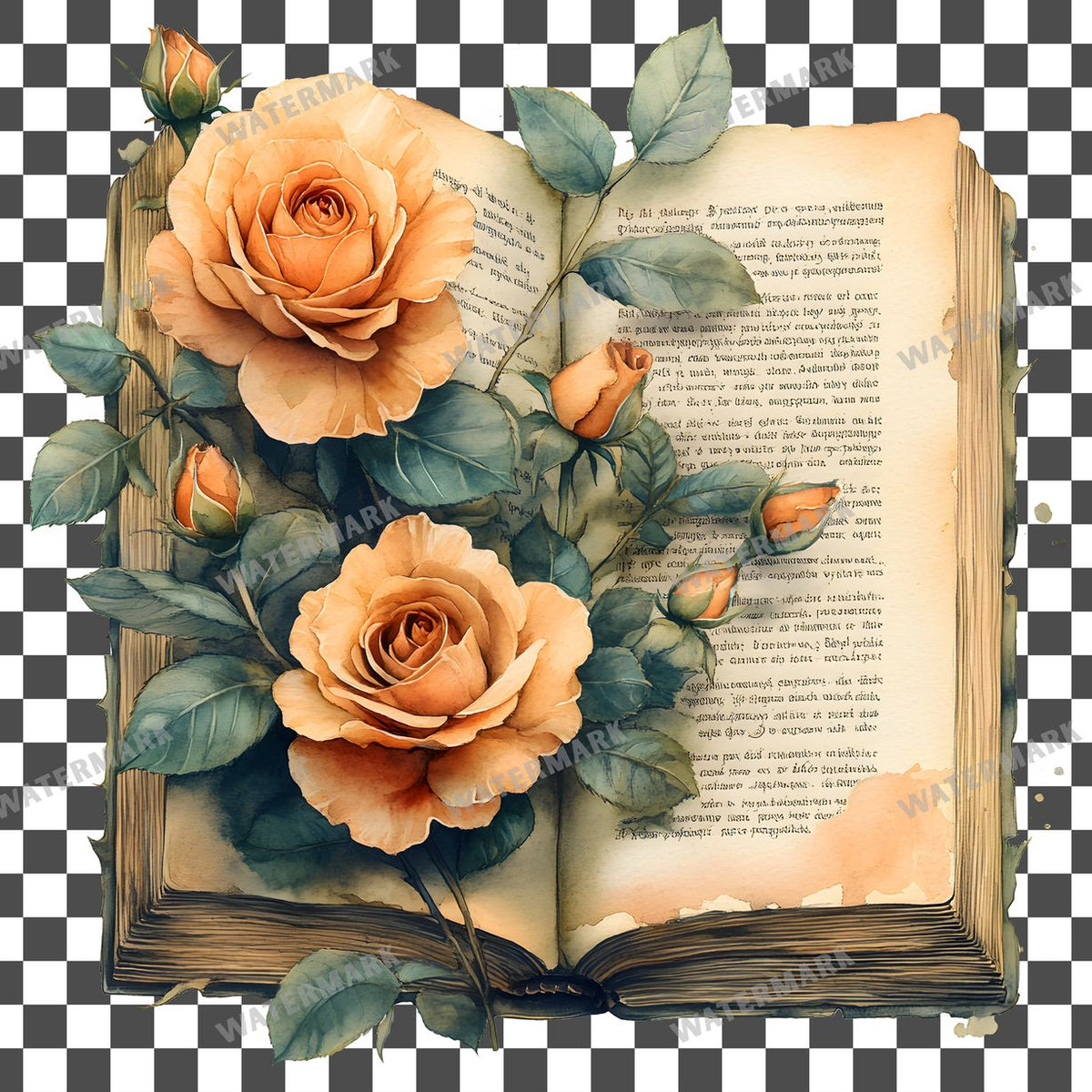 Book And Roses clipart PNG on a transparent background, design 6