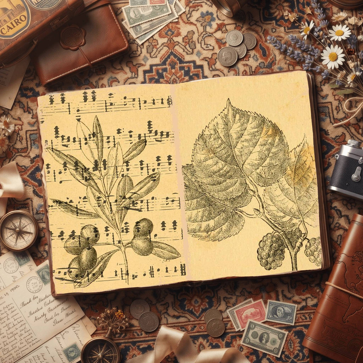 Botanical printable junk journal paper, page preview 6