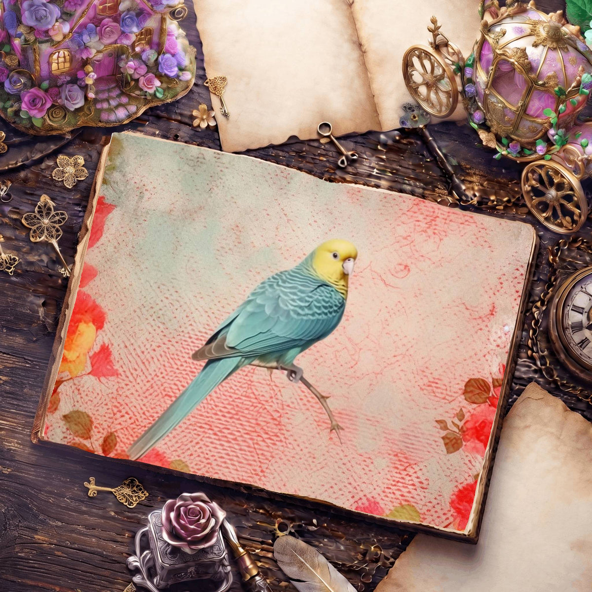 Budgie Parakeet Birds Pastel Digital Papers