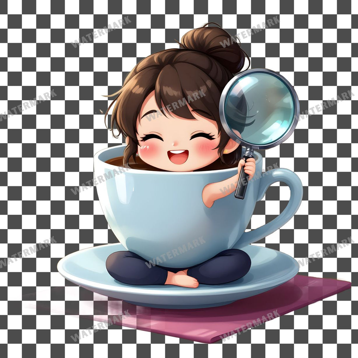 Chibi Singing Teacup clipart PNG on a transparent background, design 6