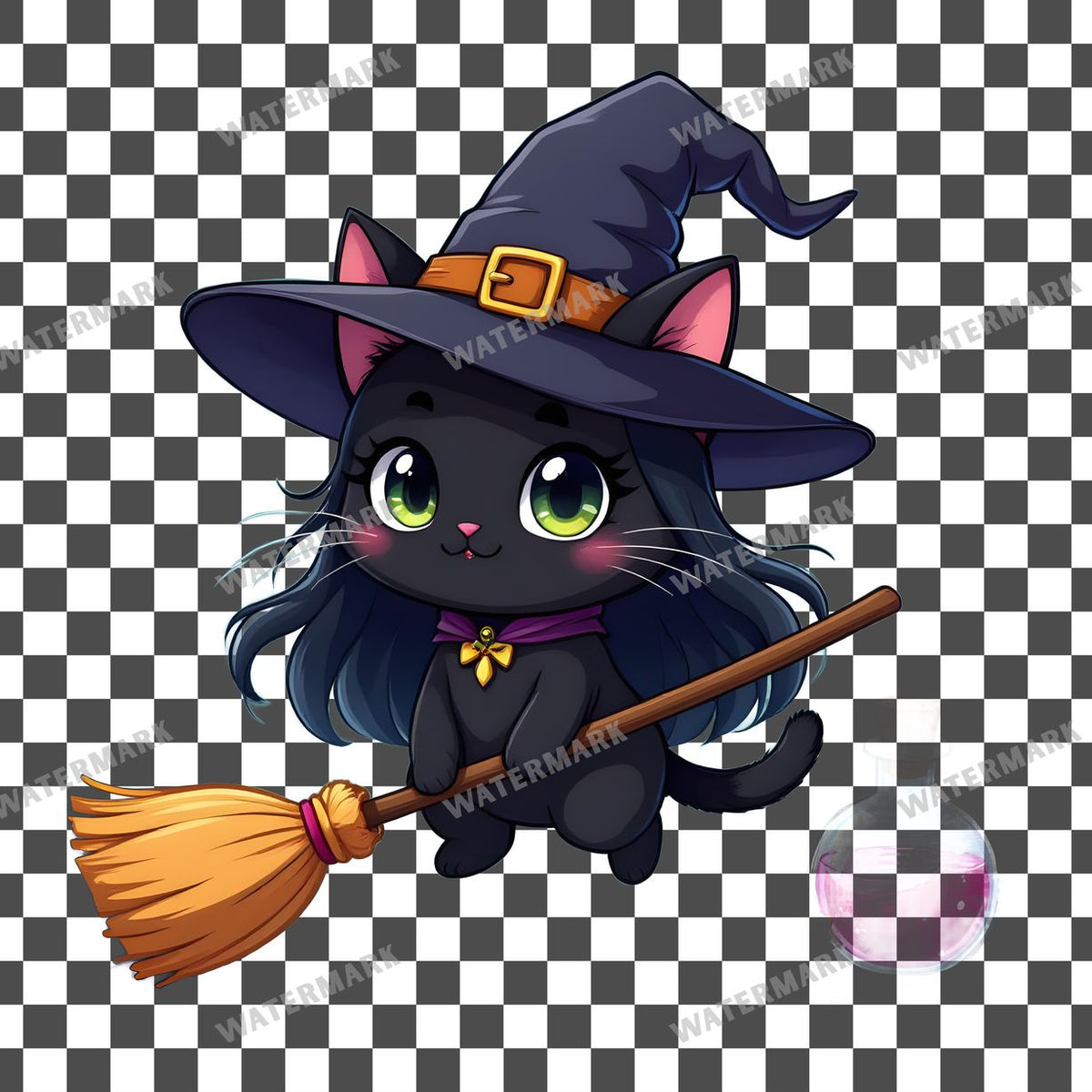 Chibi Witch Cat Clipart Pngs