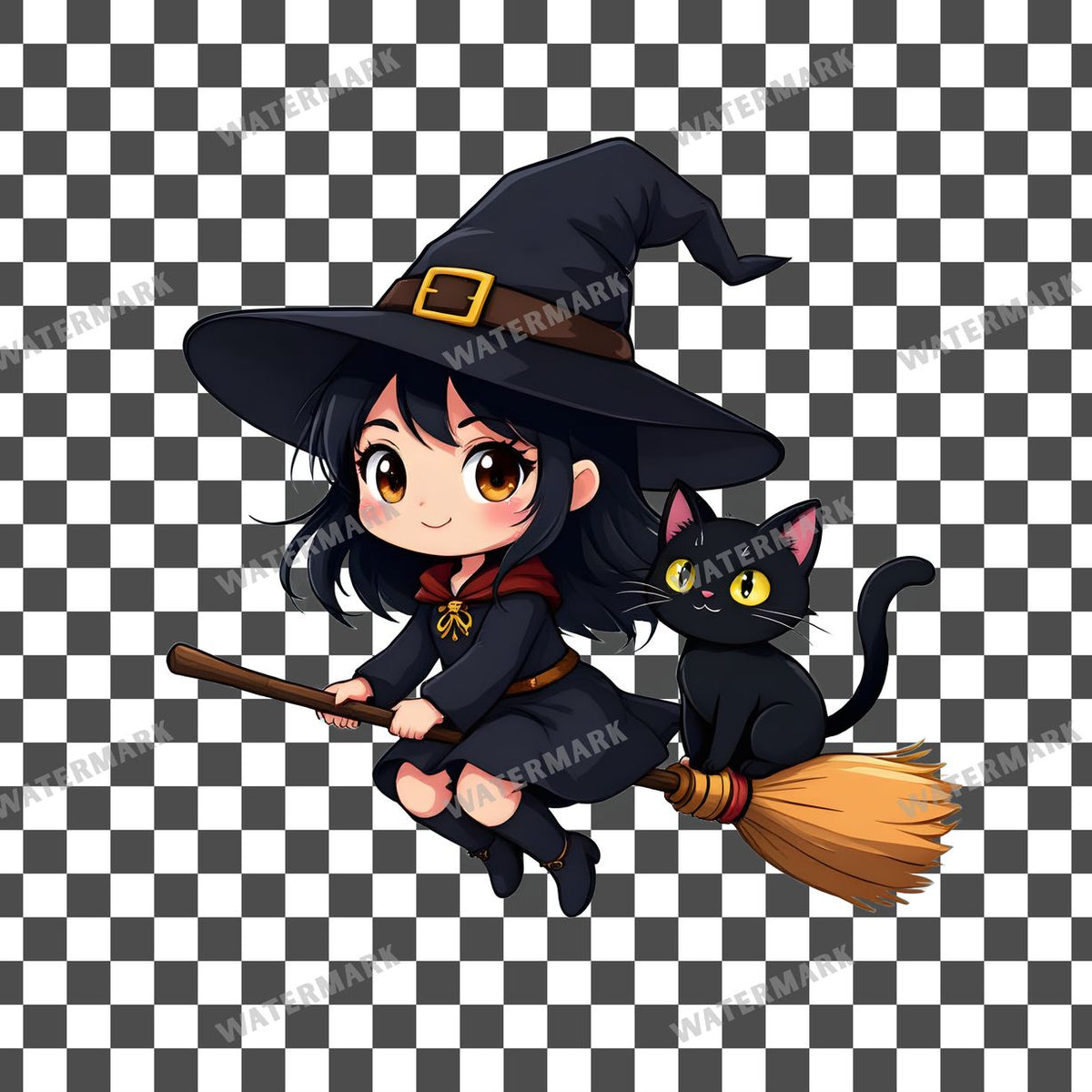 Chibi Witch Flying Clipart Pngs