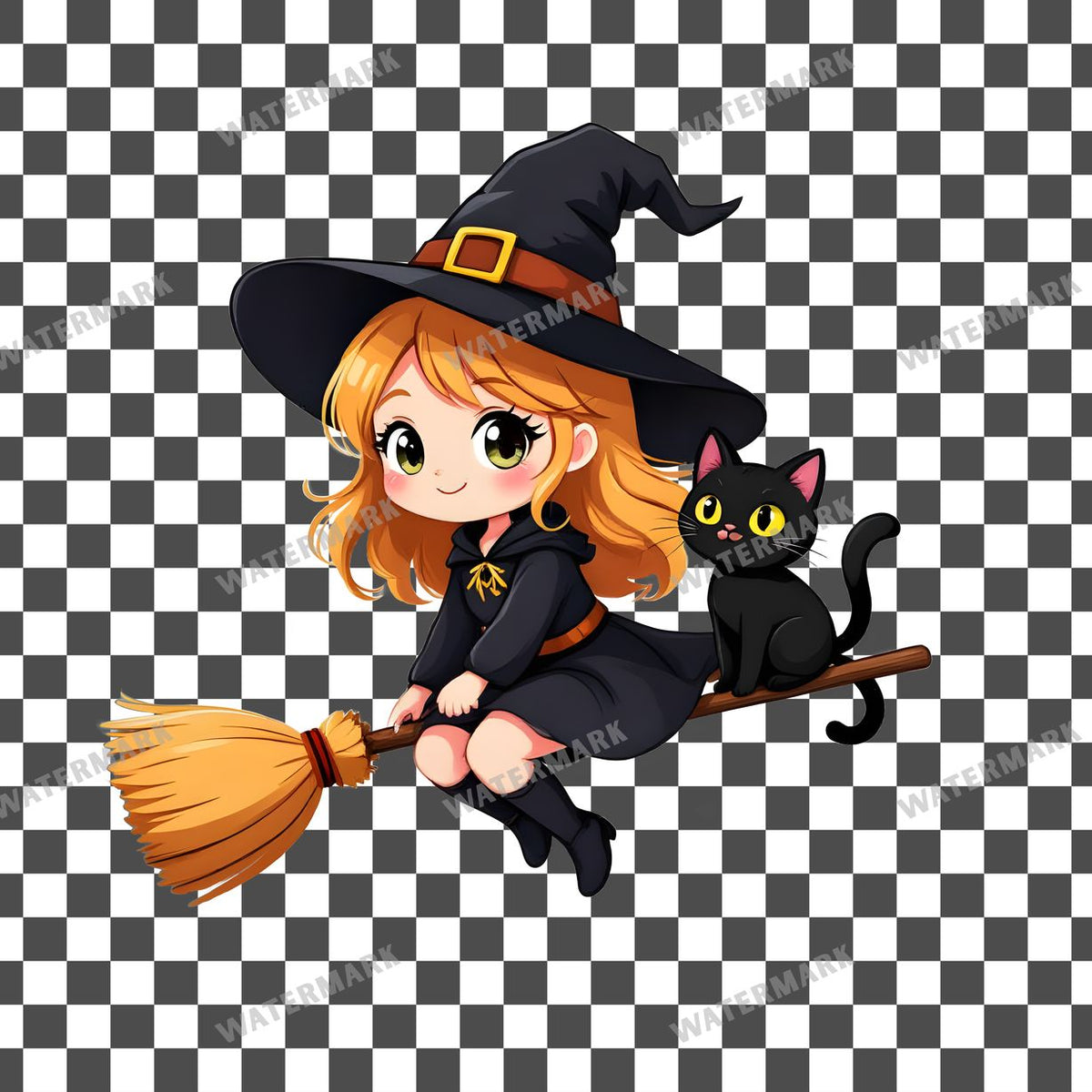 Chibi Witch Flying Clipart Pngs