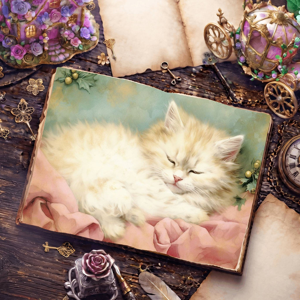 Christmas Cosy Cat Digital Papers