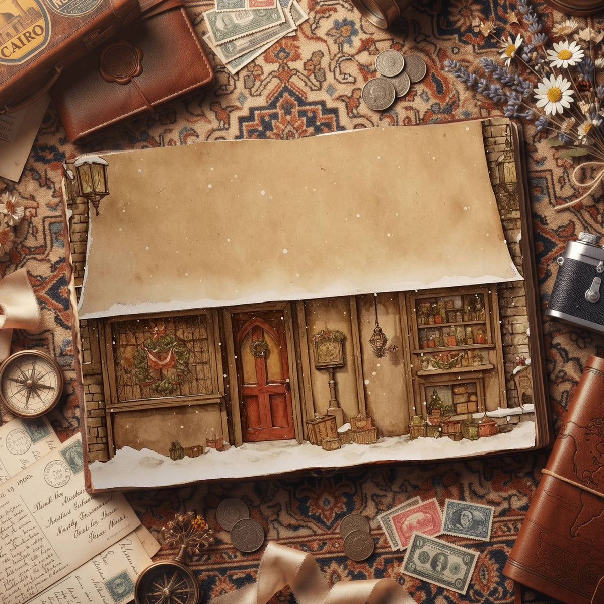 Christmas Cottage Vintage Digital Papers