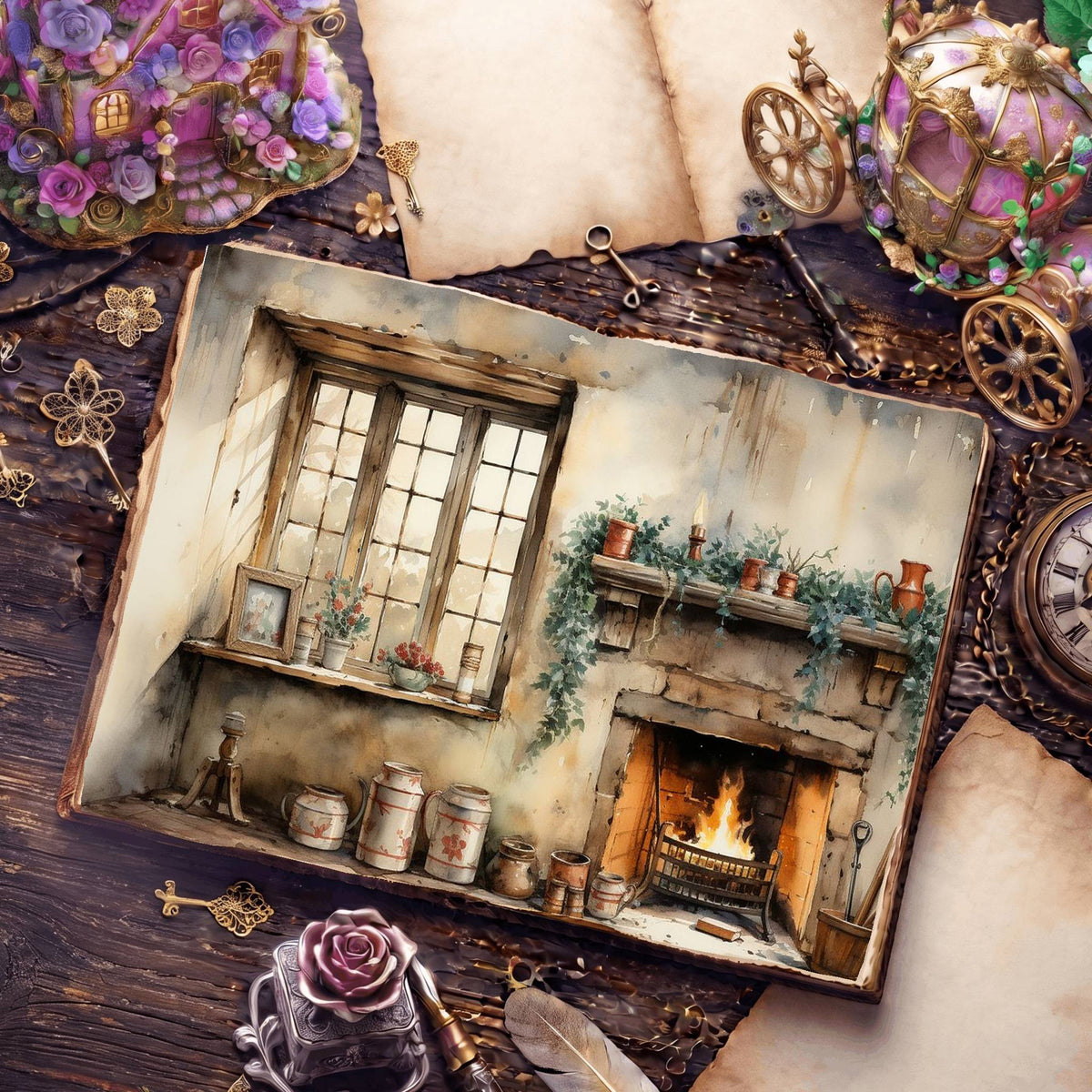 Christmas Fireplace Digital Papers