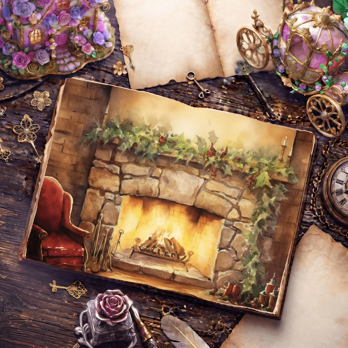 Christmas Fireplace Digital Papers