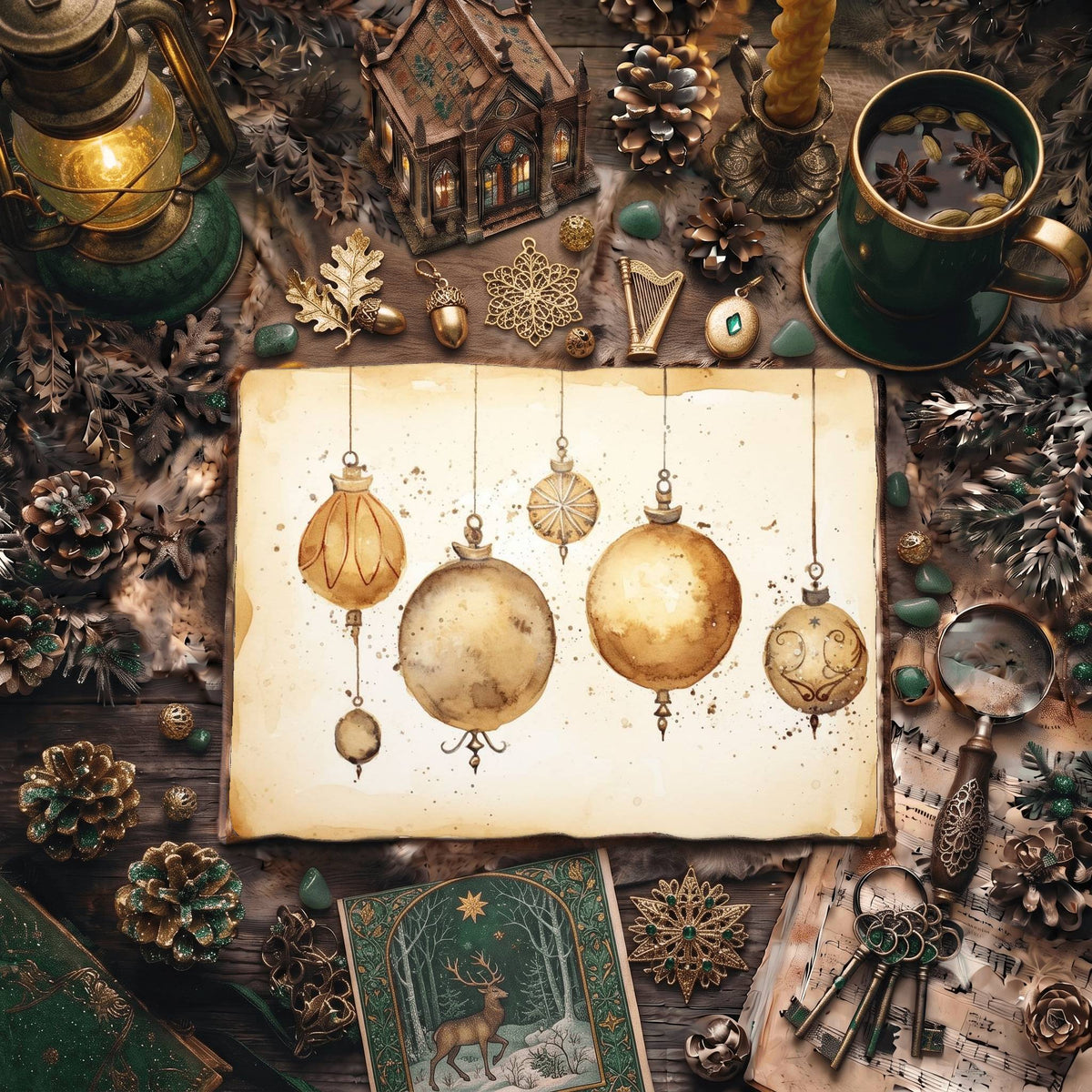 Christmas Gold Baubles Digital Papers