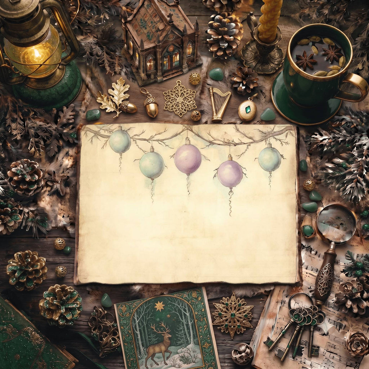 Christmas Light Pastel Baubles Digital Papers