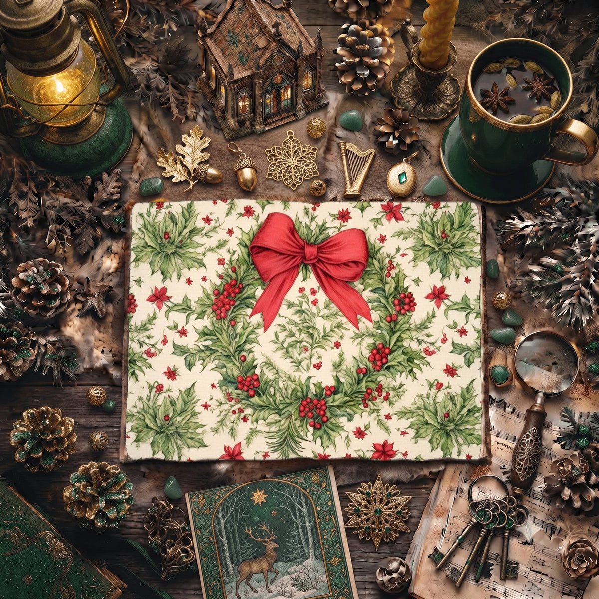 Christmas Red Ribbon Decorated Digital Papers