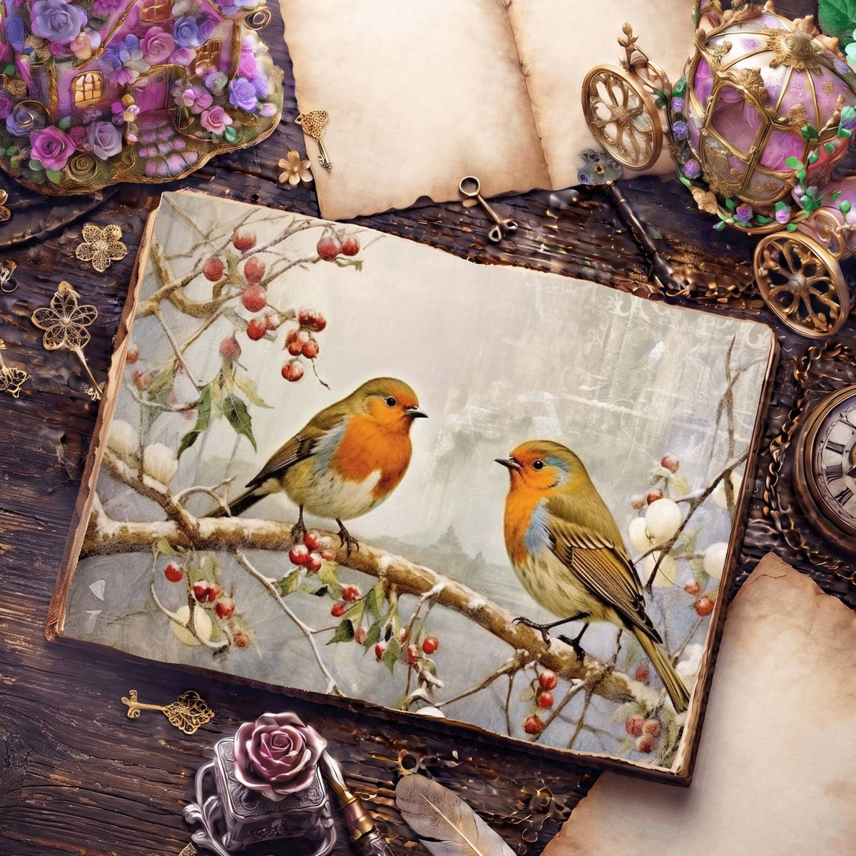 Christmas Robins Digital Papers