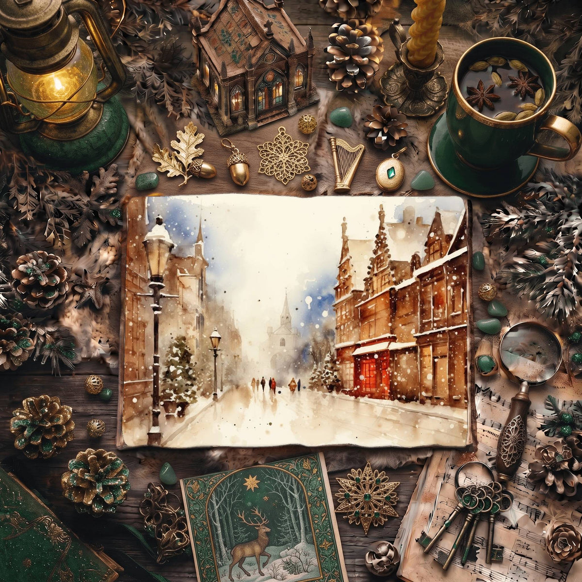 Christmas Snowy Town Digital Papers