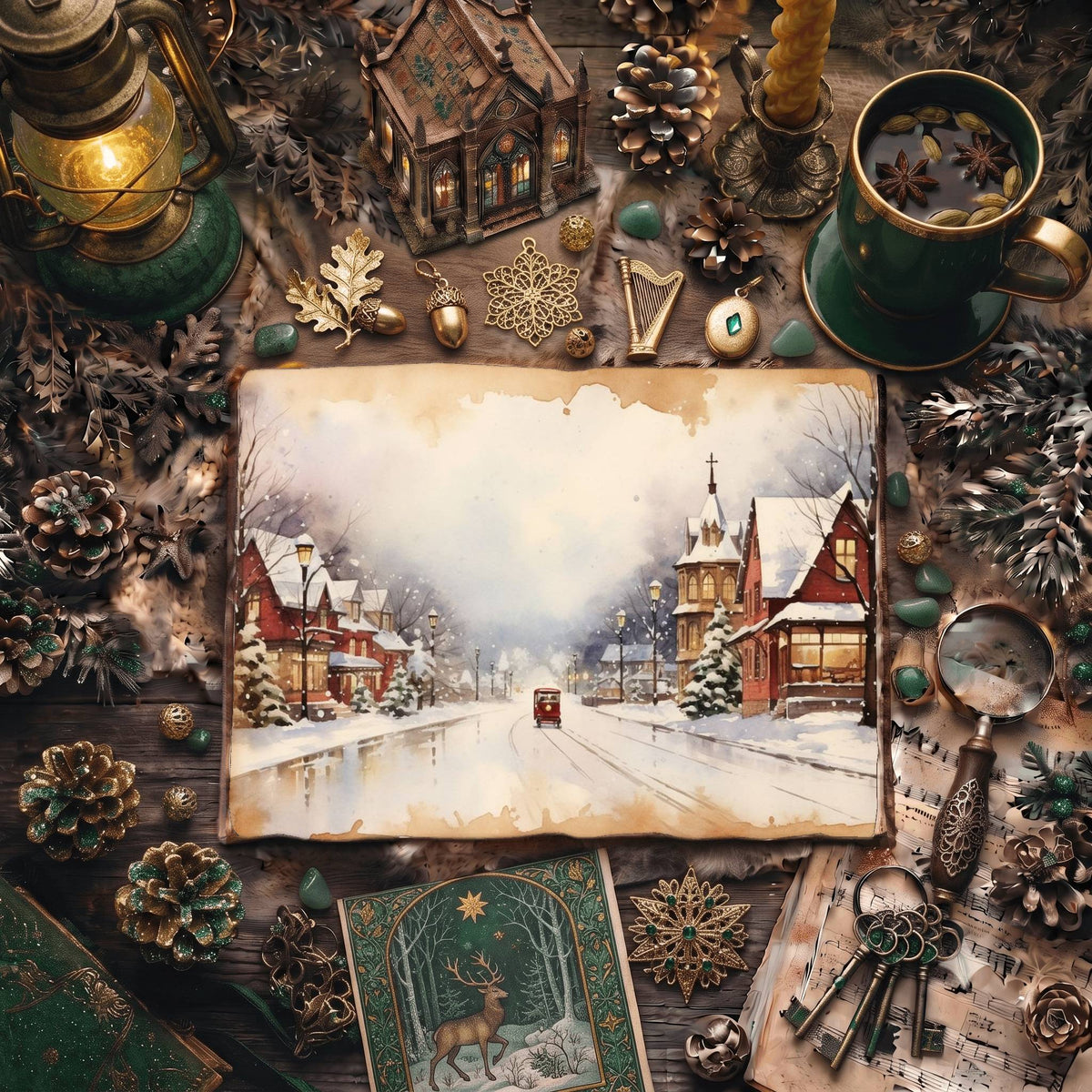Christmas Snowy Town Digital Papers