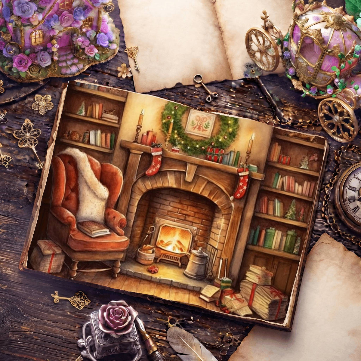 Cosy Christmas Fireplace Digital Papers