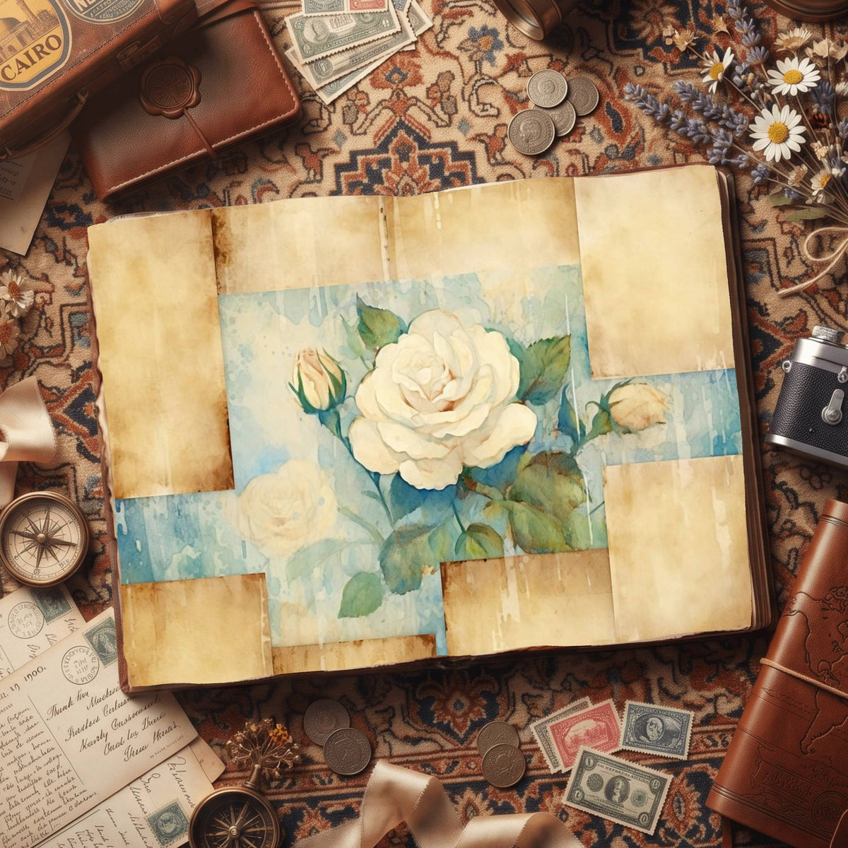 Cream Rose Digital Papers