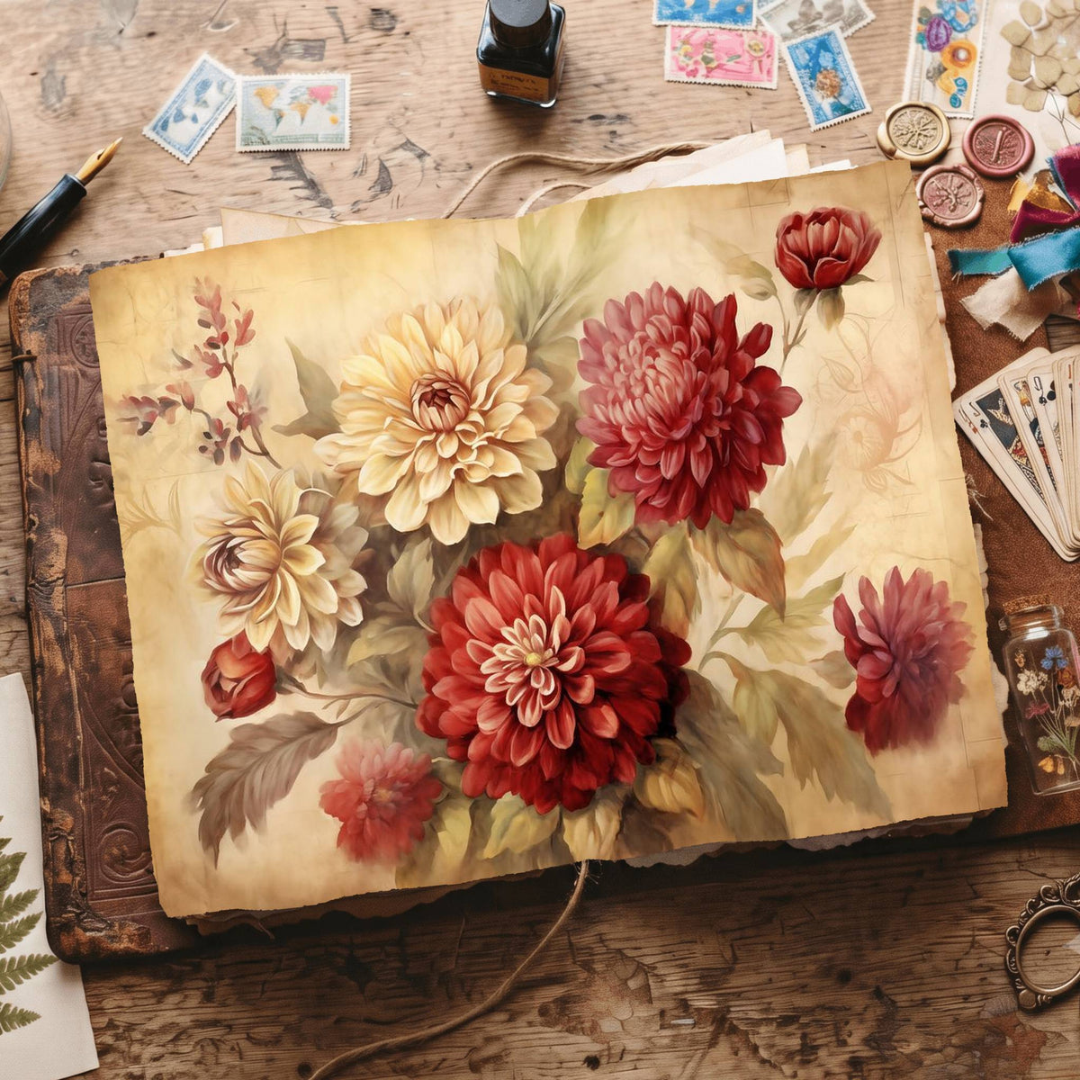 Crimson Flowers Digital Papers