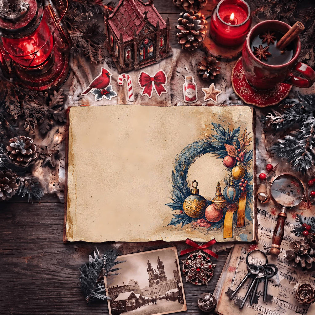 Festive Holiday Wreath Digital Papers