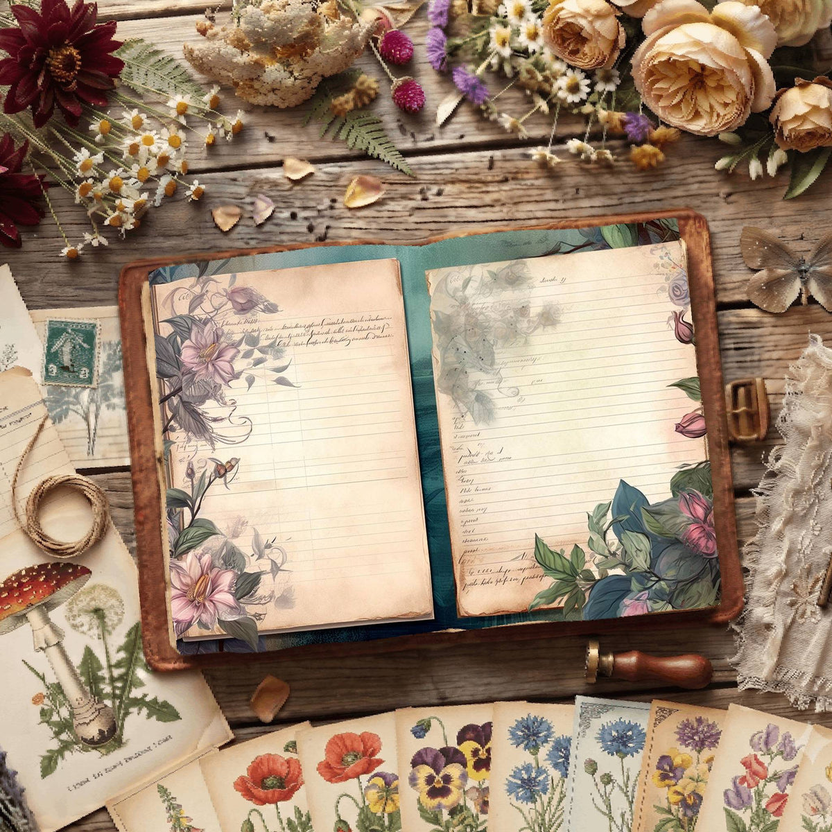 Floral Lined Digital Papers