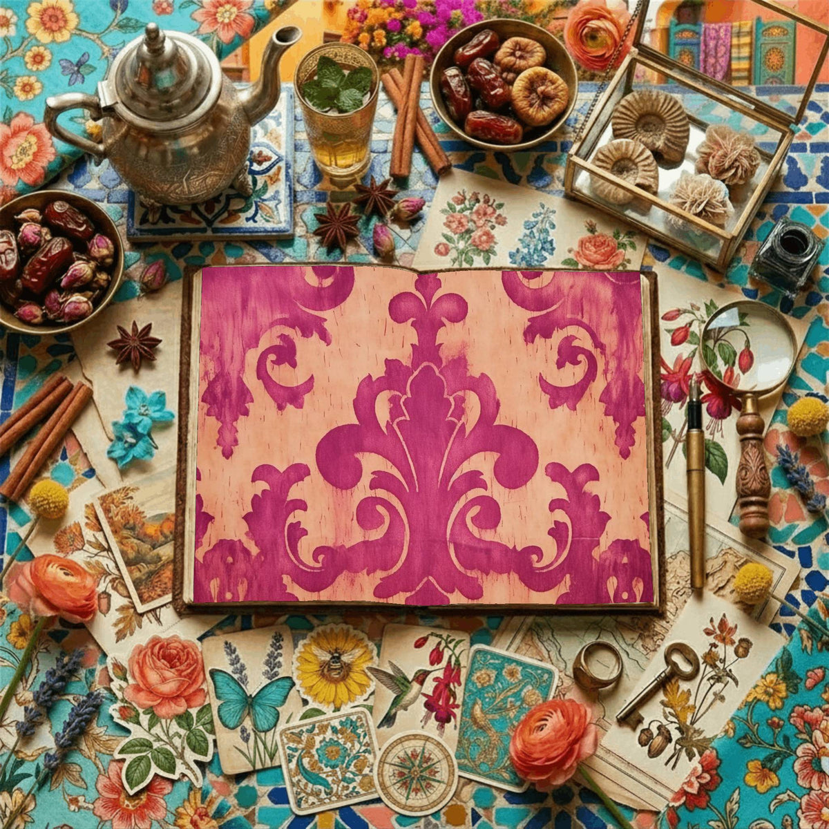 Fuchsia Damask Digital Papers