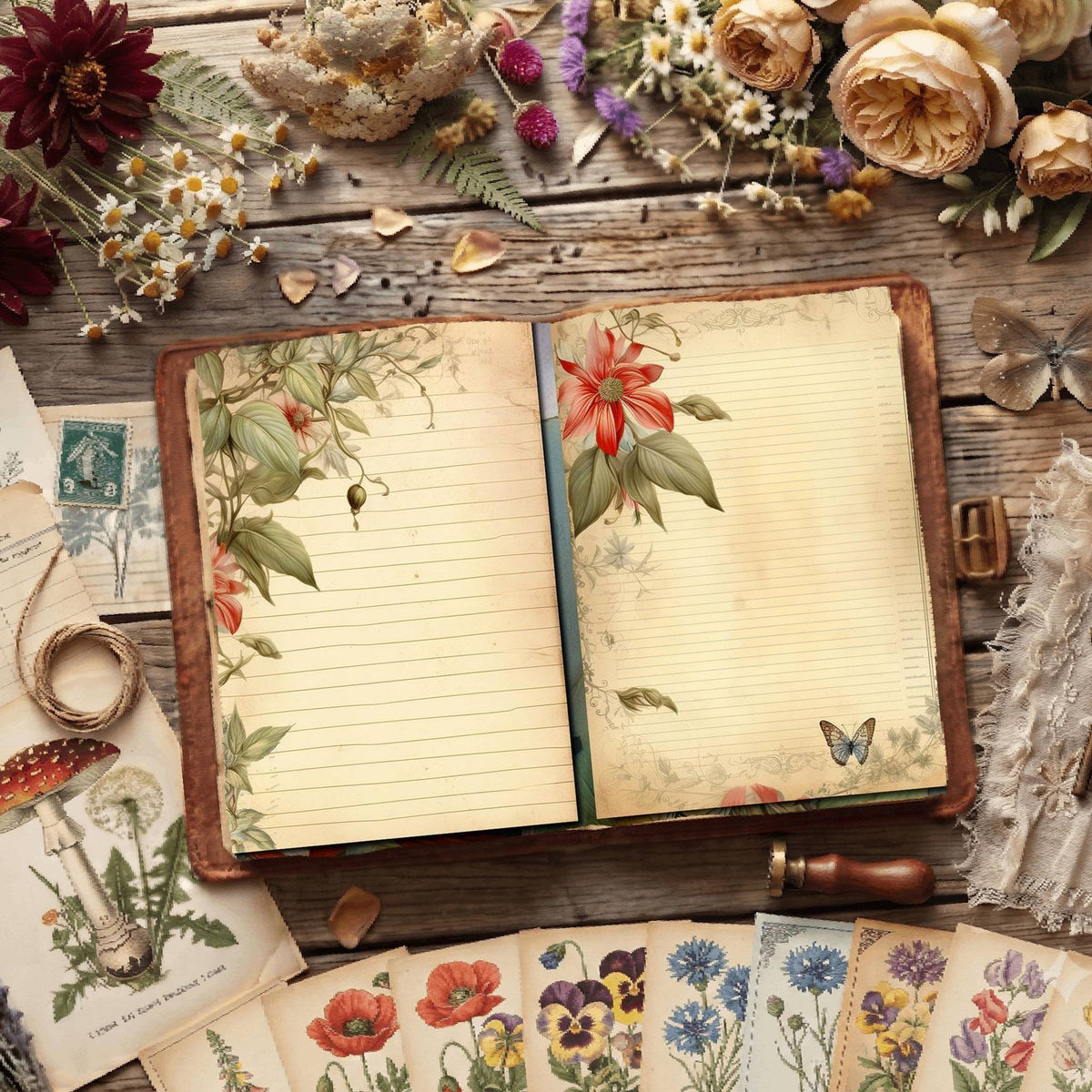 Line Flower Digital Papers