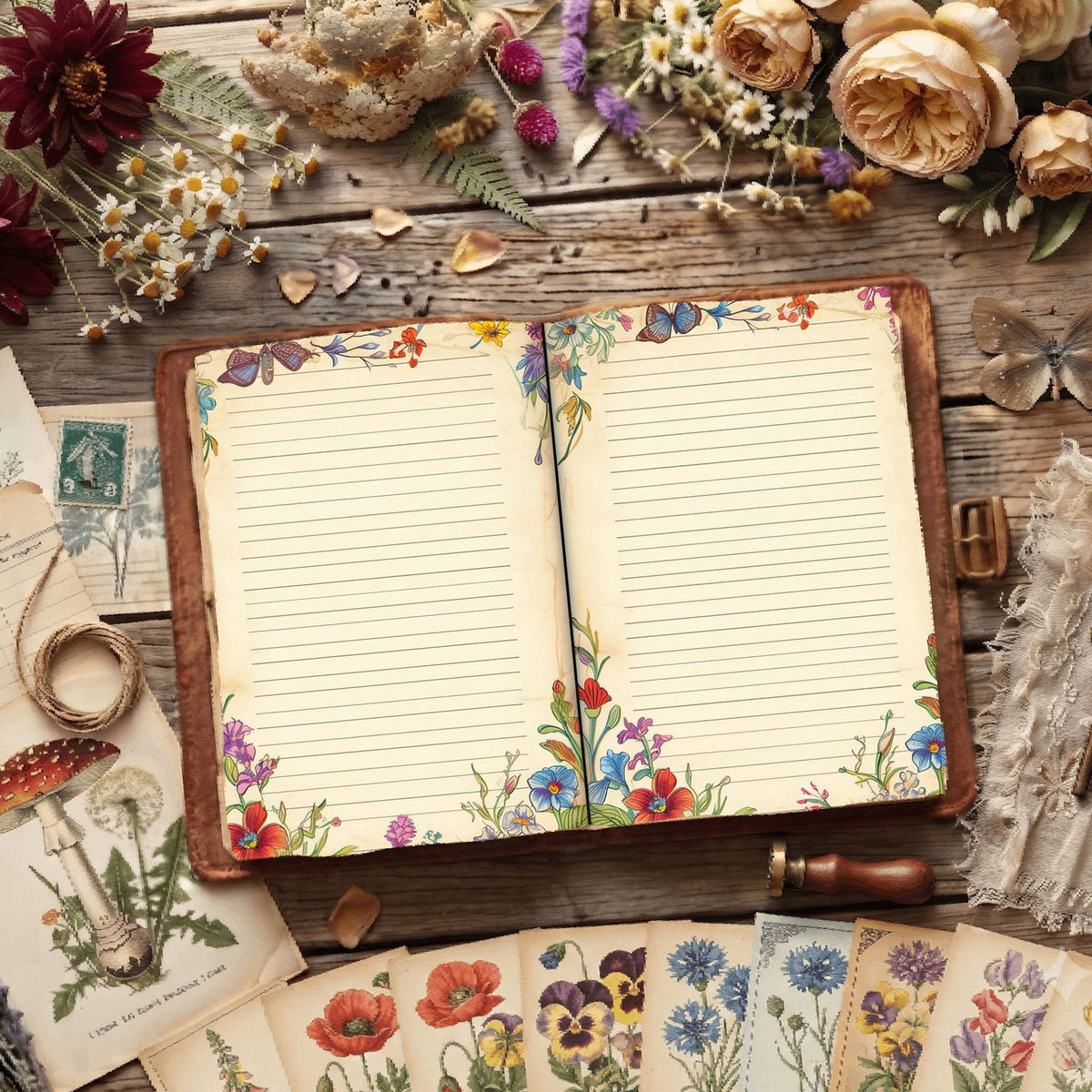Lined Floral Digital Papers