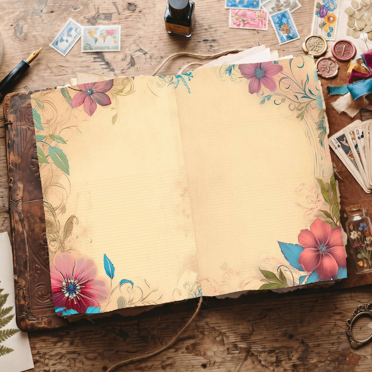 Lined Flower Digital Papers
