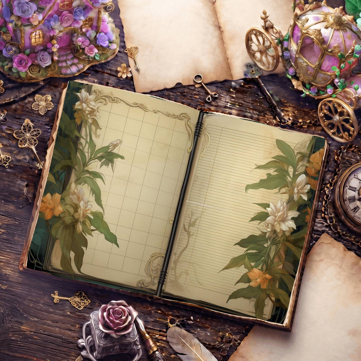 Lined Flower Digital Papers