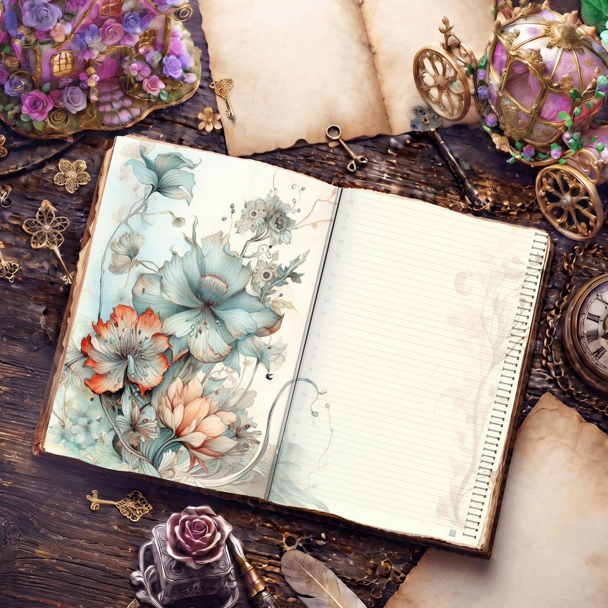 Lined Flower Digital Papers