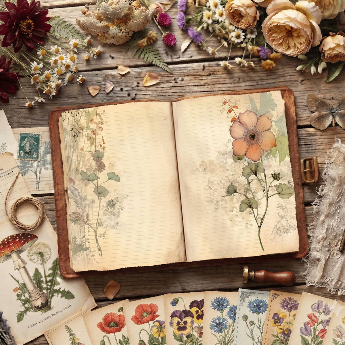 Lined Flower Digital Papers
