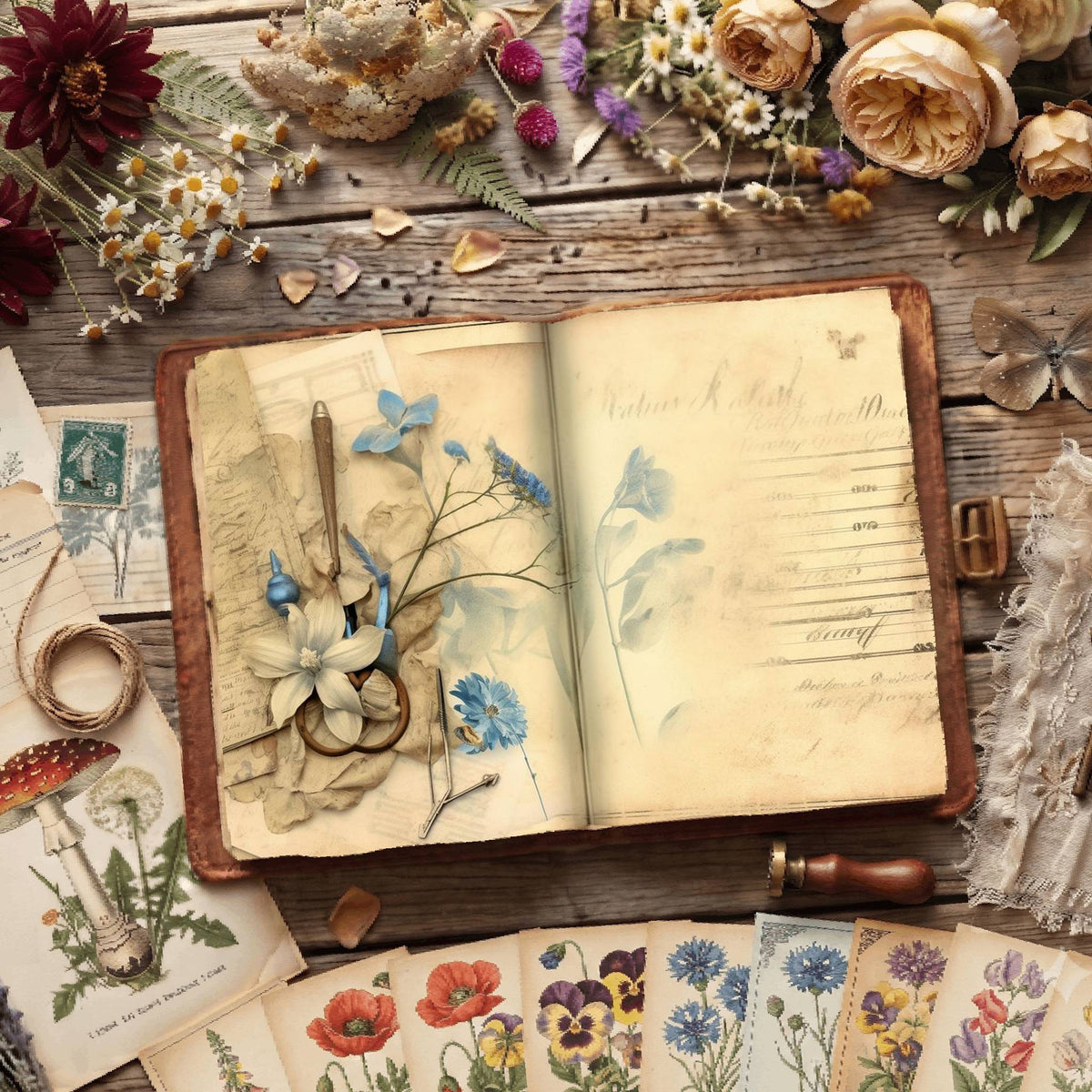 Lined Flower Digital Papers