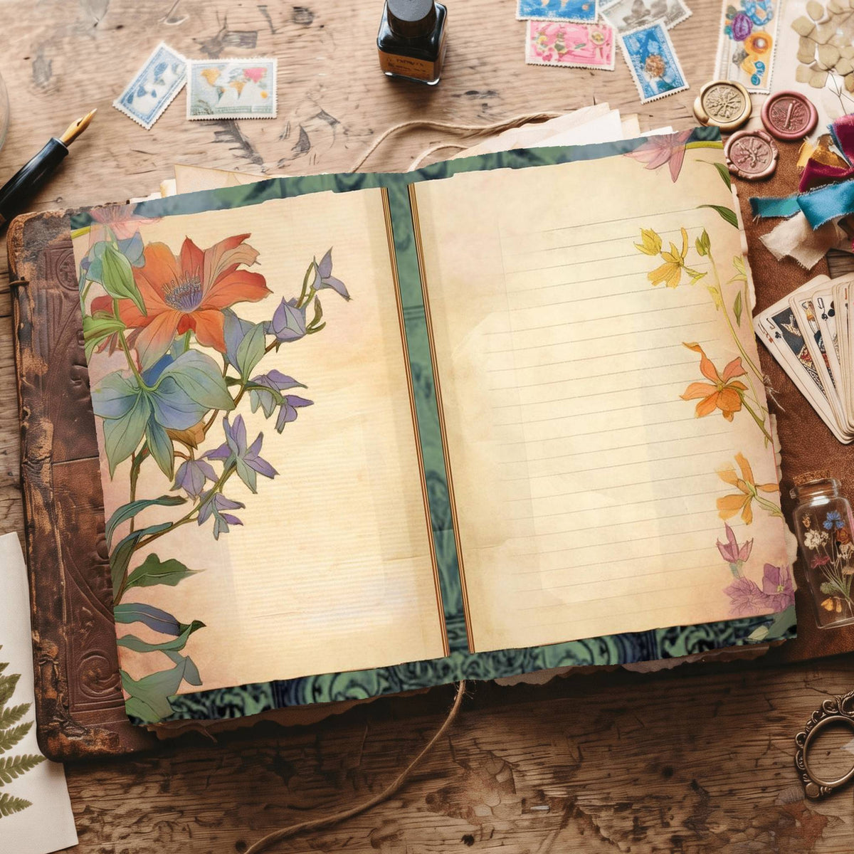 Lined Flower Digital Papers