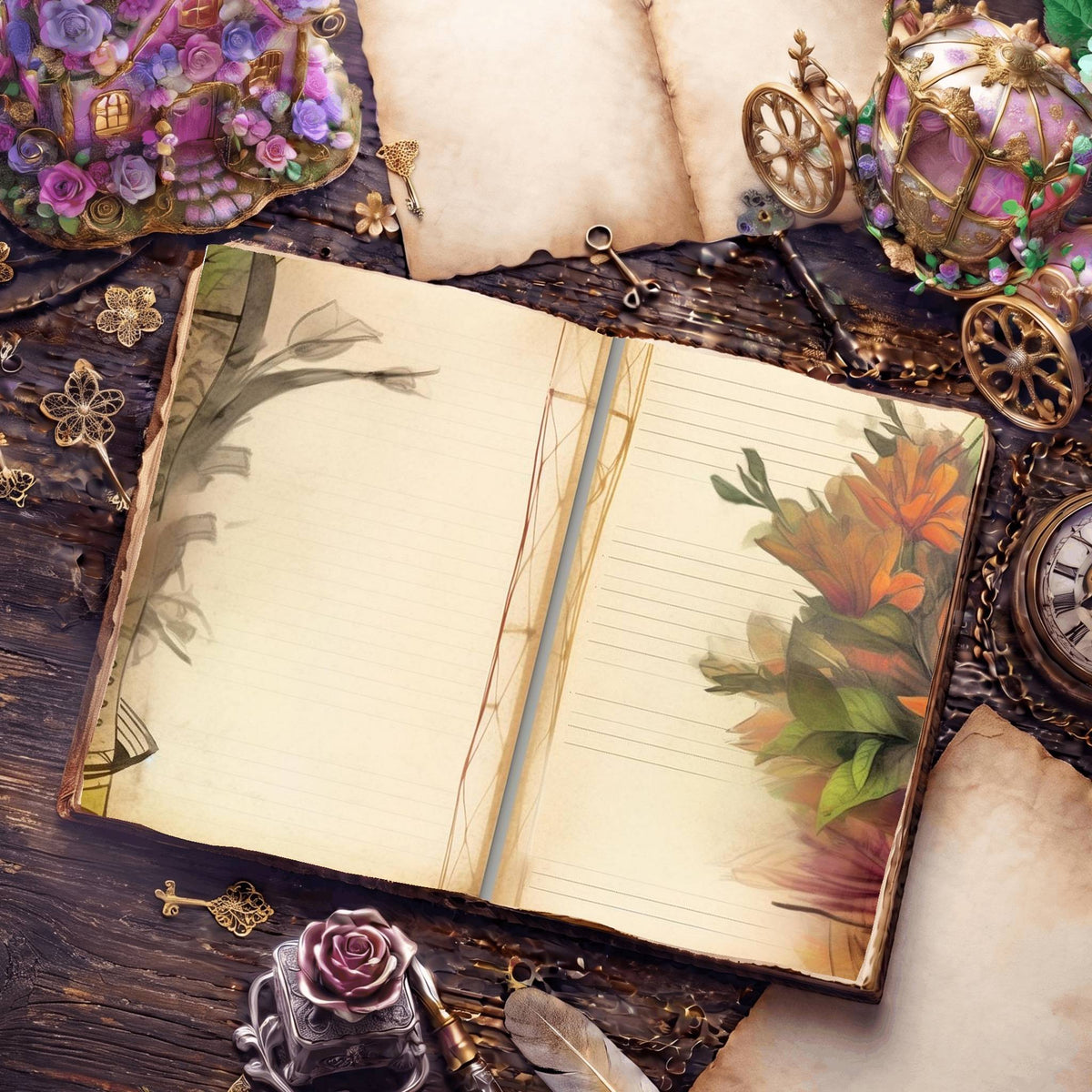 Lined Flower Digital Papers