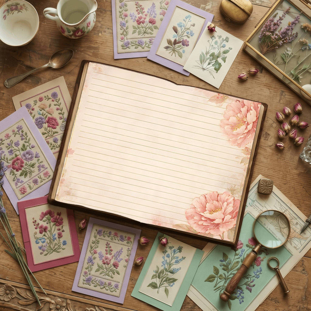 Lined Pink Peony Digital Papers