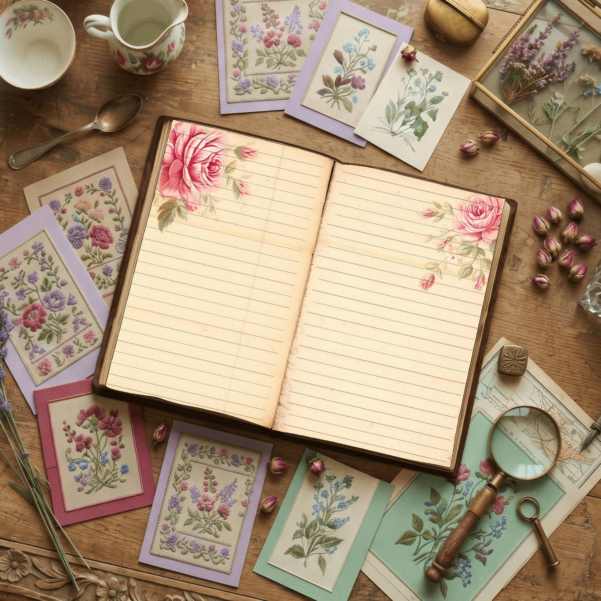 Lined Pink Rose Digital Papers