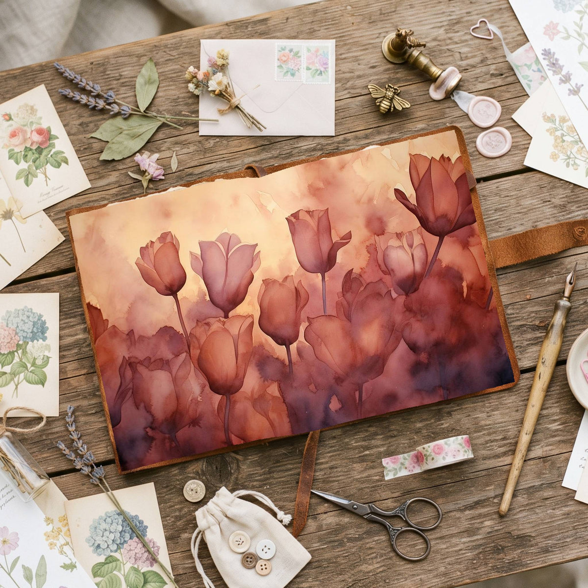 Maroon Tulips Digital Papers