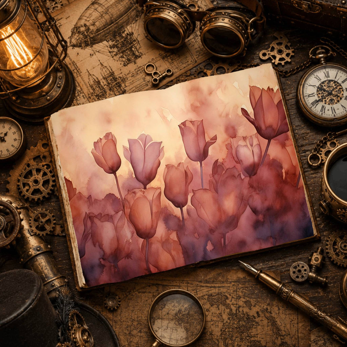 Maroon Tulips Digital Papers