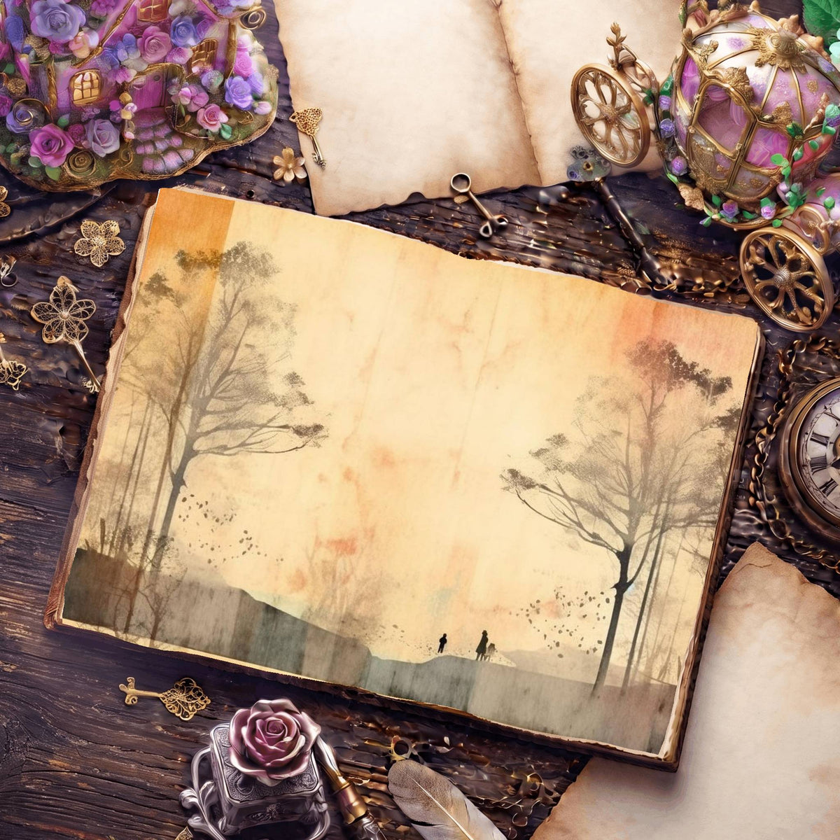 Misty Riverscape Digital Papers