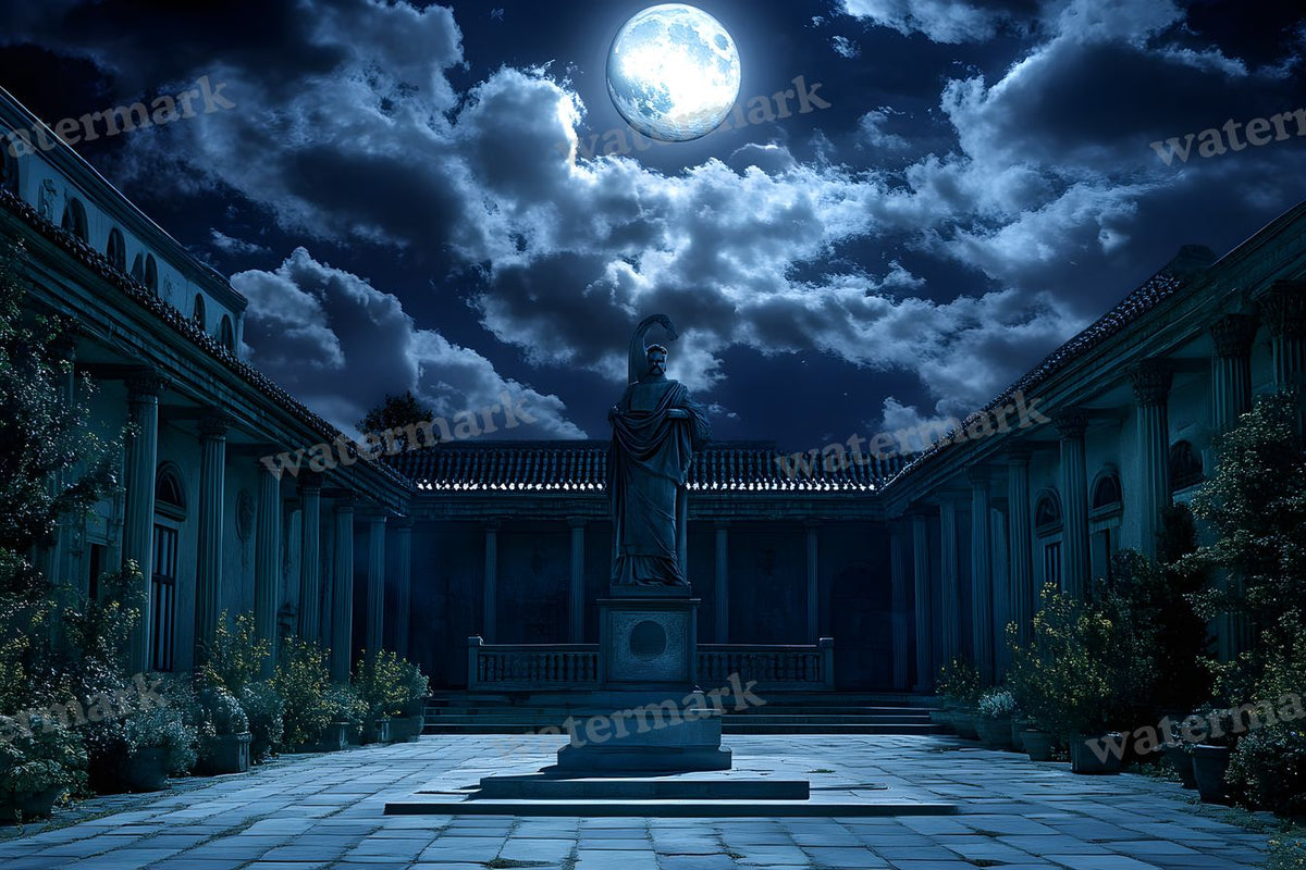 Moonlit Courtyard Scene digital photo backdrop for photo editing, preview 5