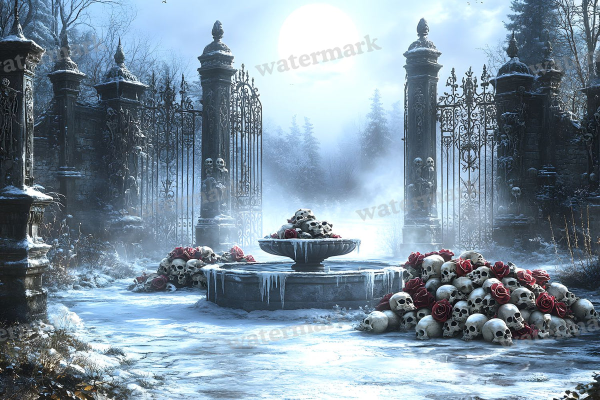 Moonlit Gothic Courtyard Backdrop Images