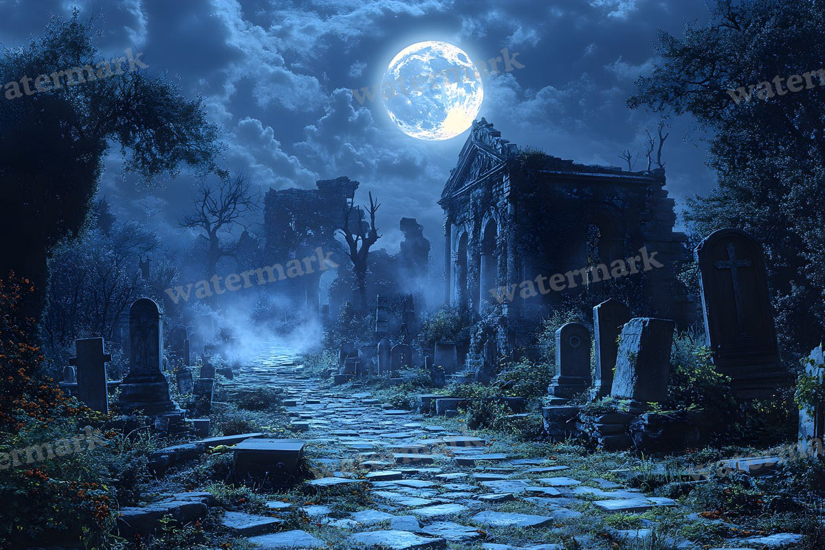 Moonlit Graveyard Backdrop Images