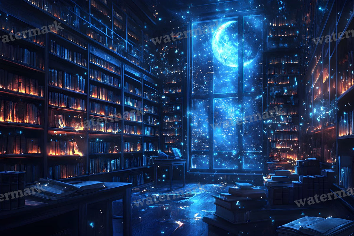 Moonlit Library Backdrop Images