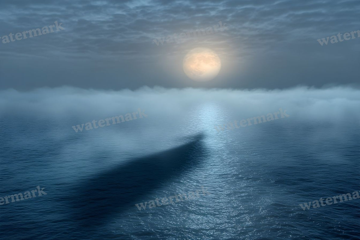 Moonlit Ocean Whale digital photo backdrop for photo editing, preview 5