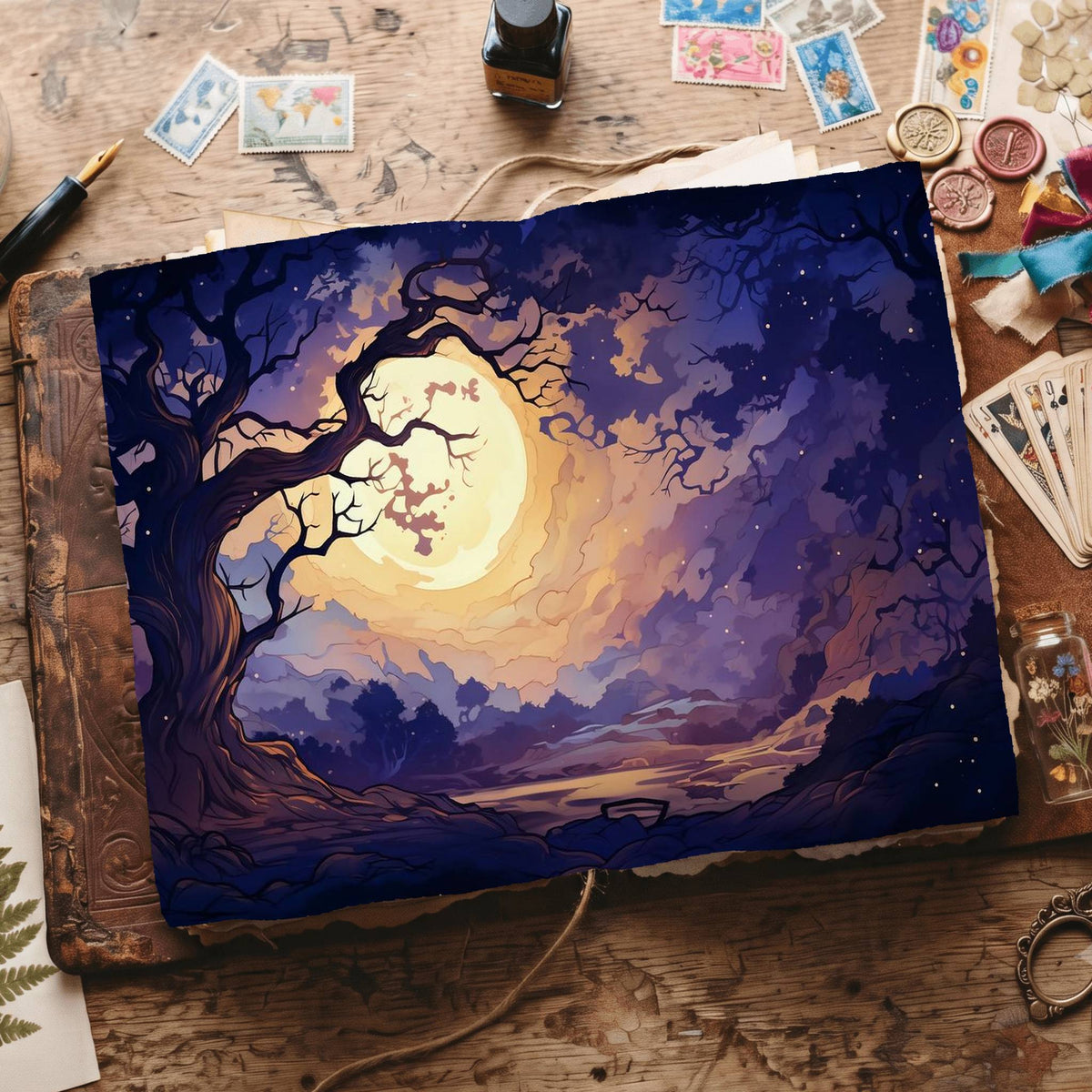 Moonlit Tree Digital Papers