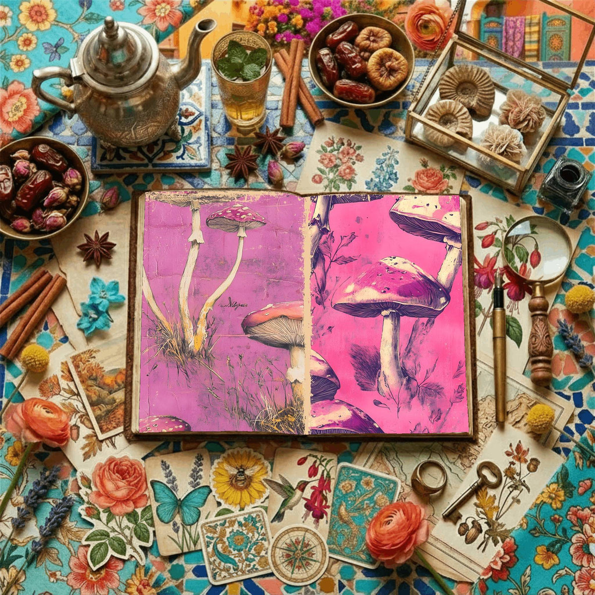 Mushroom printable junk journal paper, page preview 6